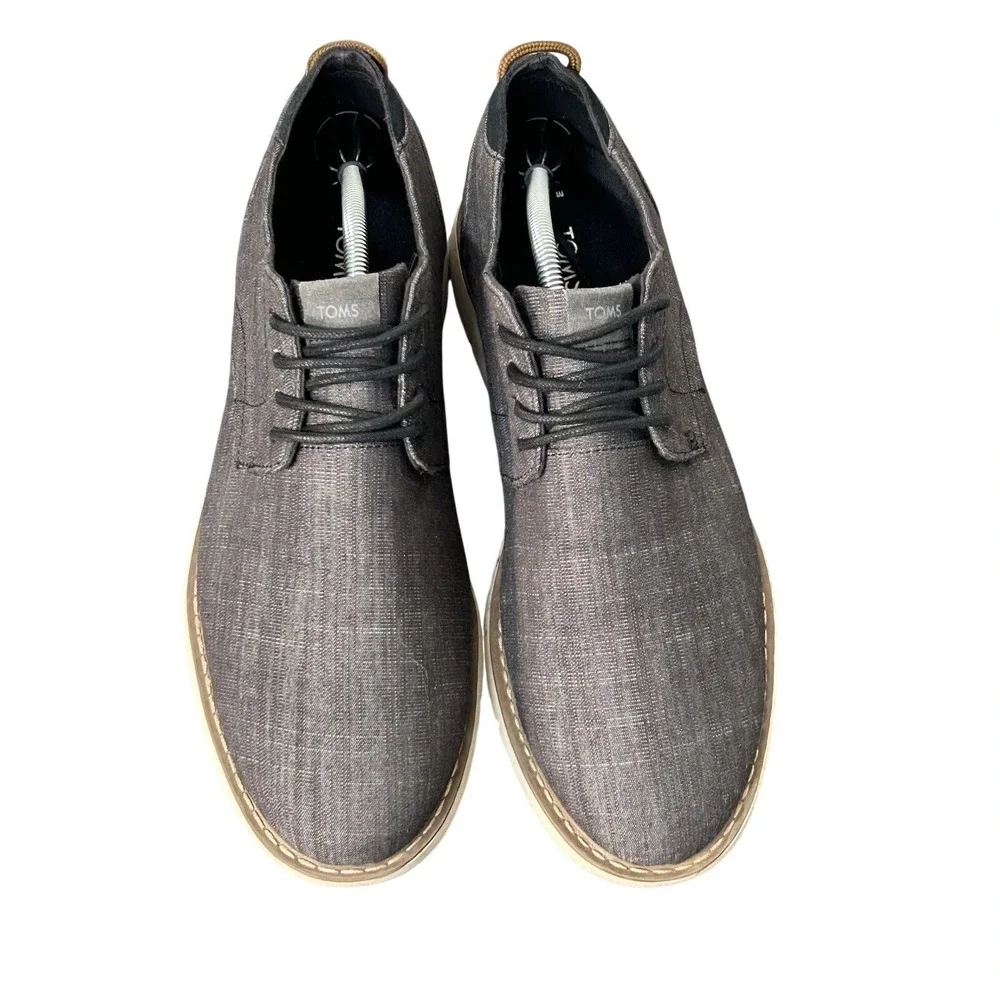 TOMS Shoes Men's Navi‎ Oxford Sneakers Gray Canvas Lace Up Round Toe Shoes Sz 12